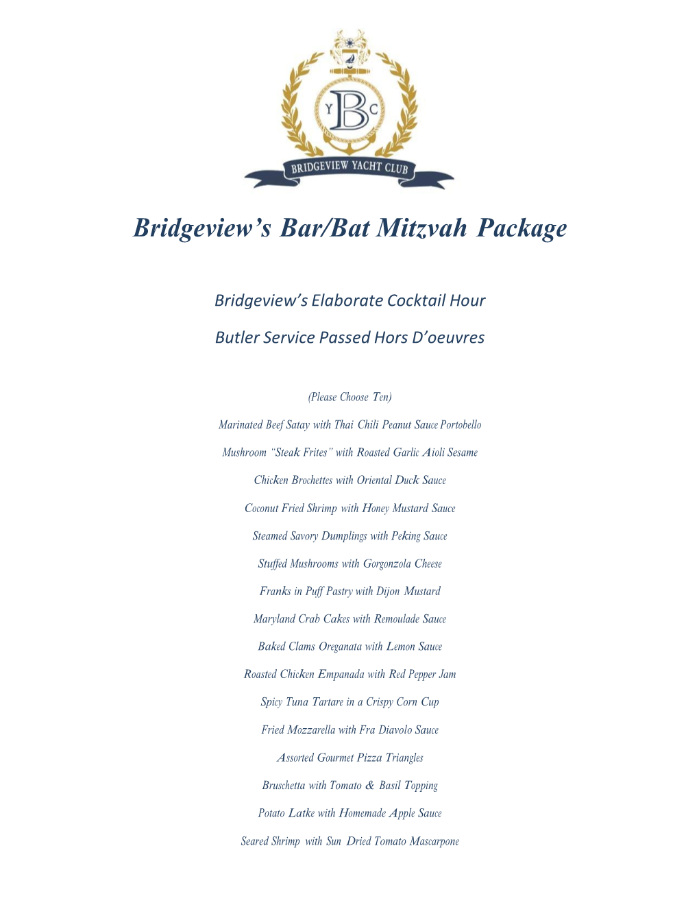 Bridgeview's Bar/Bat Mitzvah Package