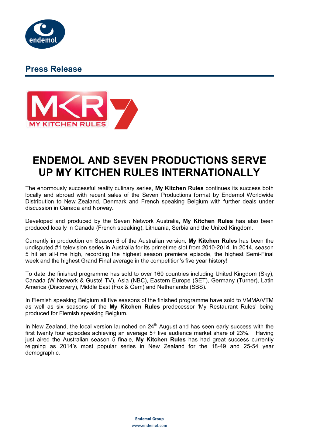 My Kitchen Rules Press Release