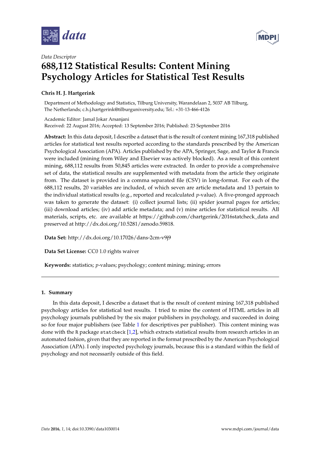 Content Mining Psychology Articles for Statistical Test Results