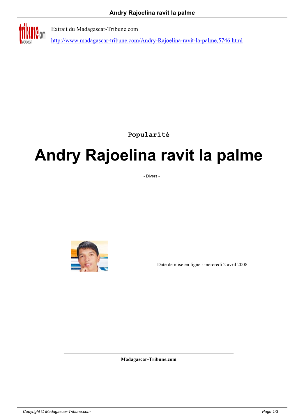 Andry Rajoelina Ravit La Palme