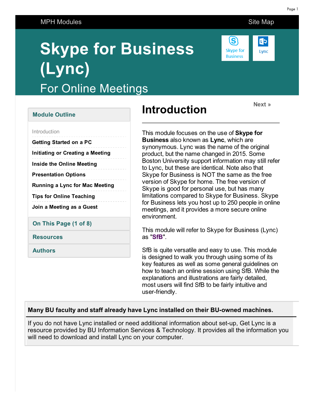 Skype for Business (Lync) for Online Meetings