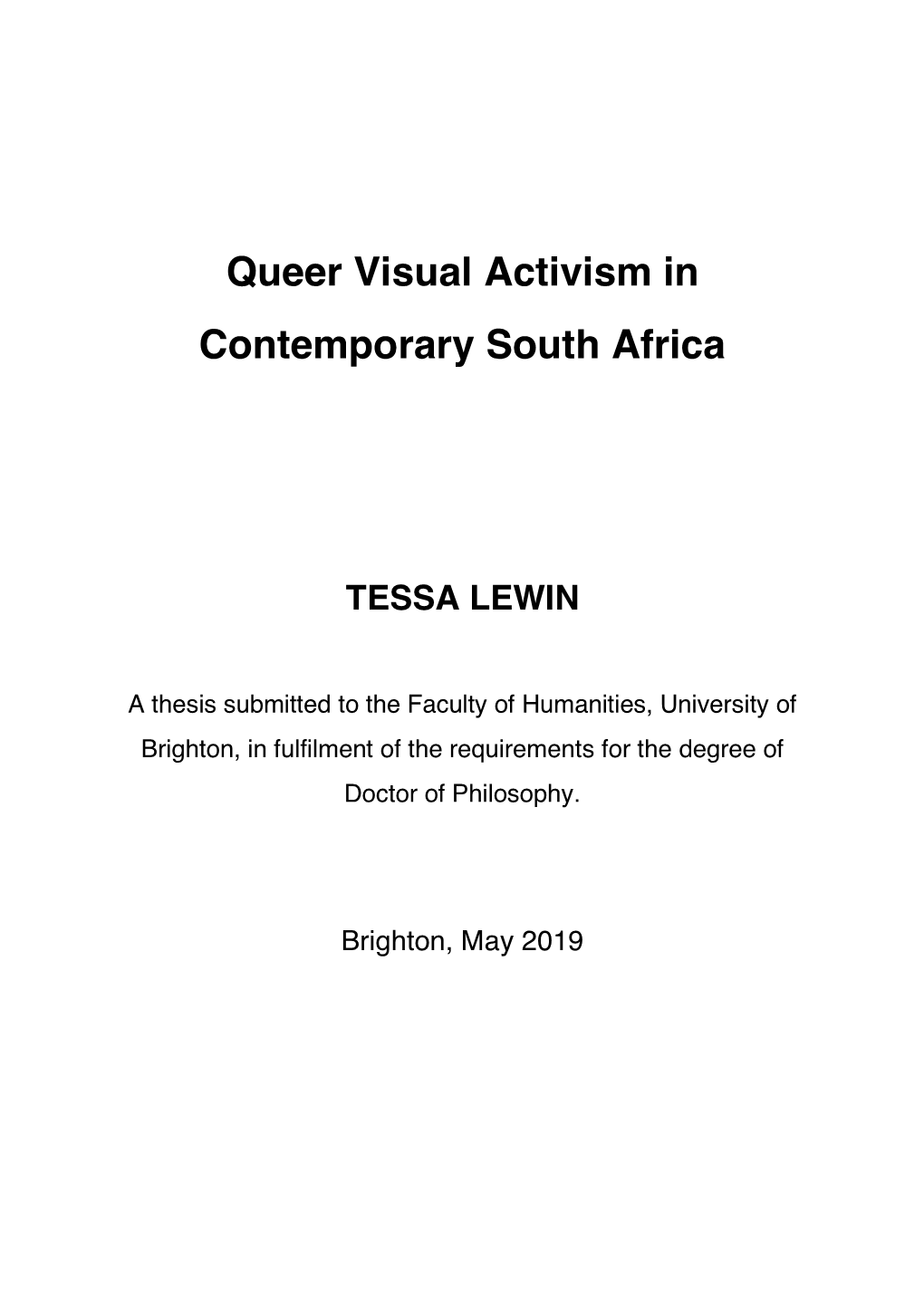 Queer Visual Activism in Contemporary South Africa