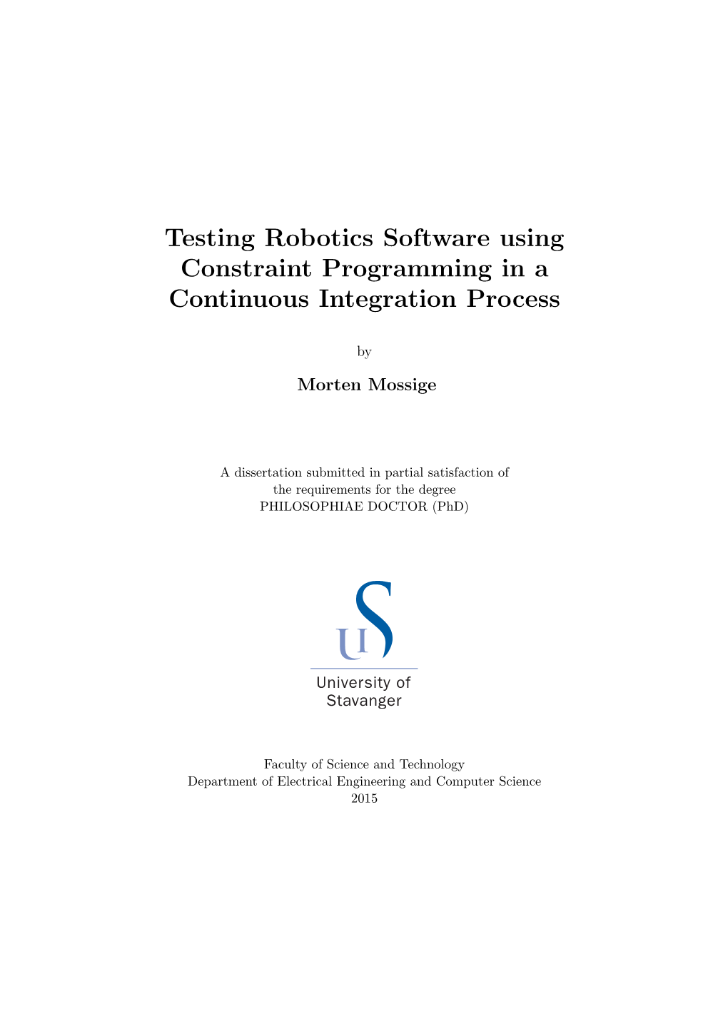Testing Robotics Software Using Constraint Programming in a Continuous Integration Process
