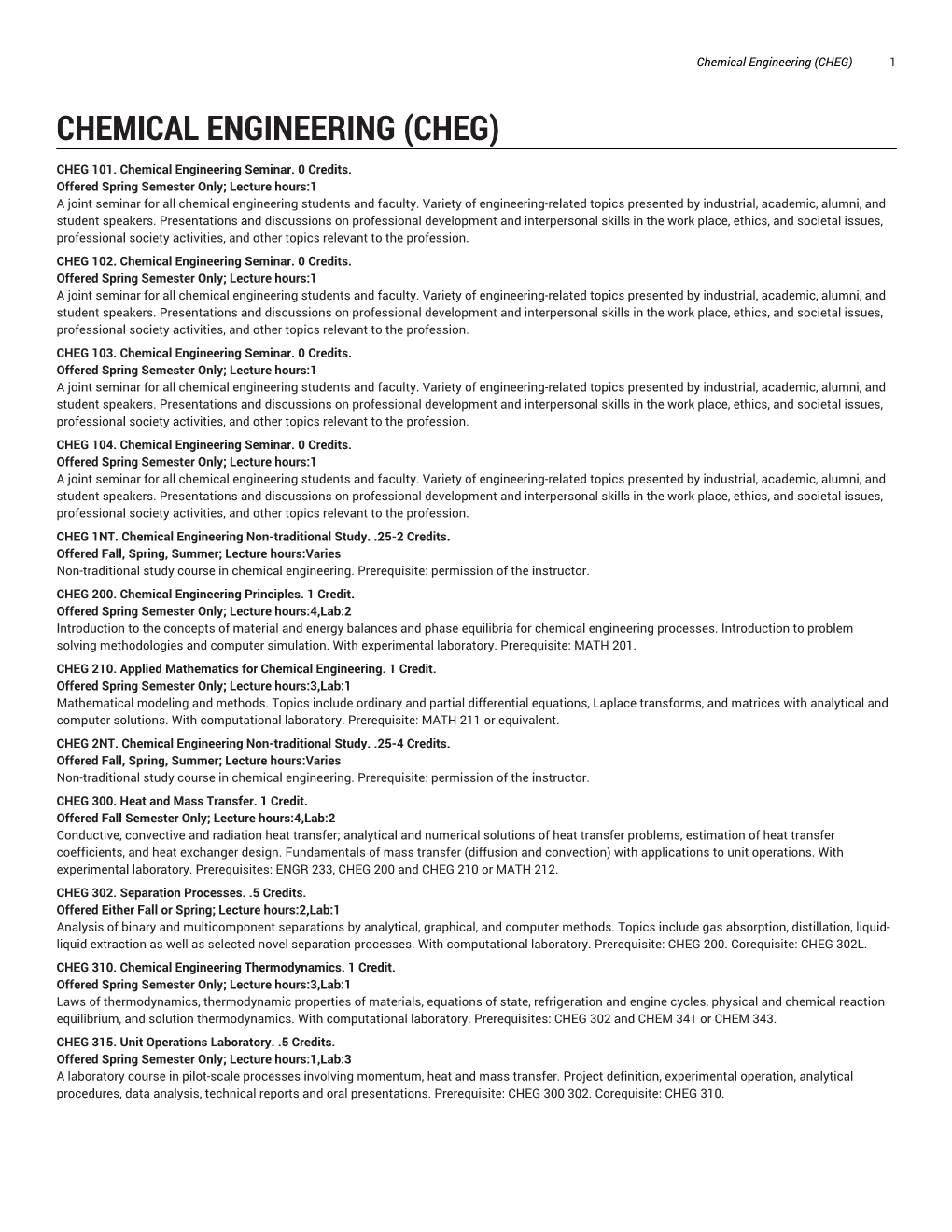 Chemical Engineering (CHEG) 1