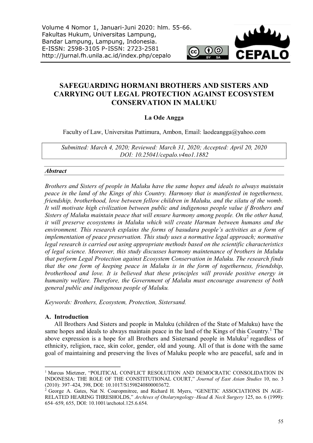 Safeguarding Hormani Brothers and Sisters and Carrying out Legal Protection Against Ecosystem Conservation in Maluku