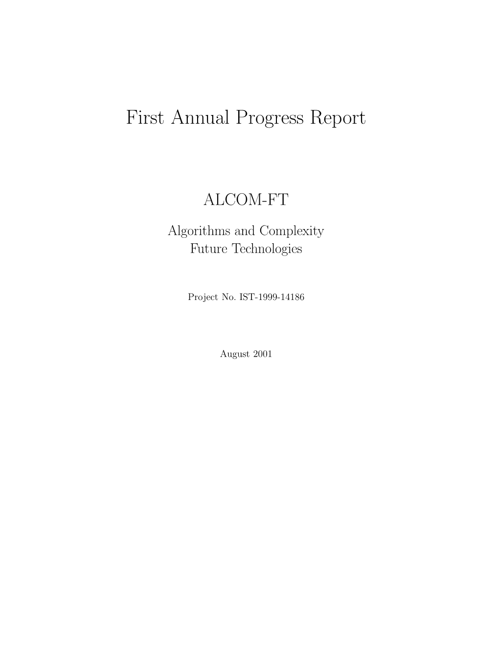 First Annual Progress Report