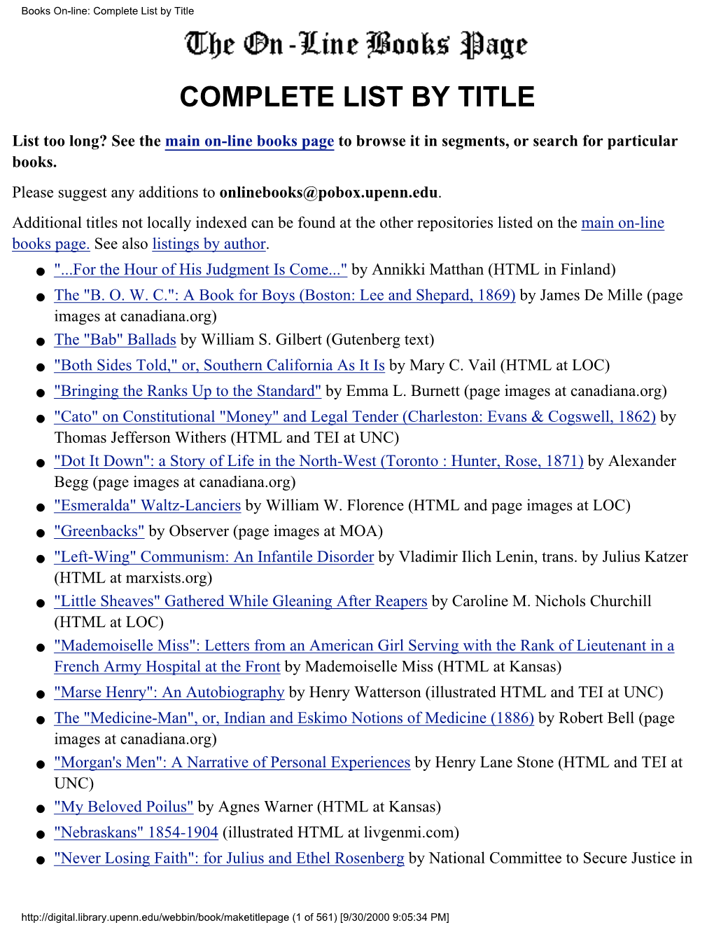 Books On-Line: Complete List by Title