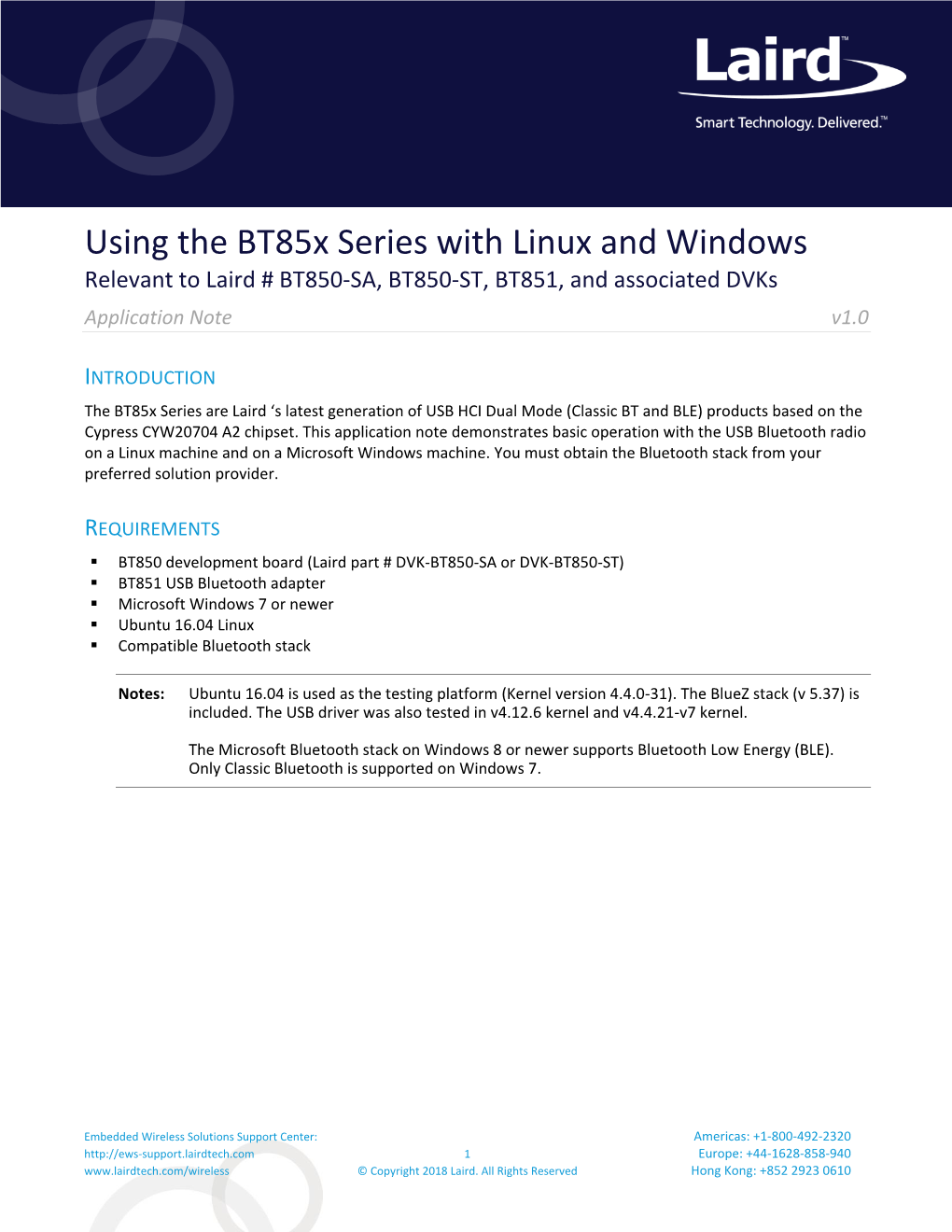 Using the Bt85x Series with Linux and Windows Relevant to Laird # BT850-SA, BT850-ST, BT851, and Associated Dvks Application Note V1.0