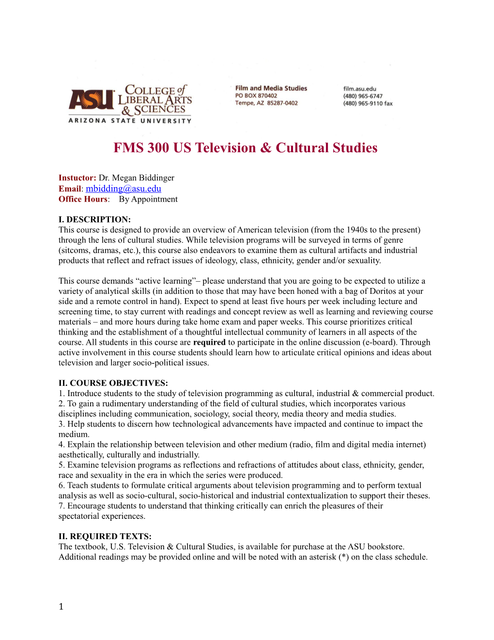 FMS 300 US Television & Cultural Studies