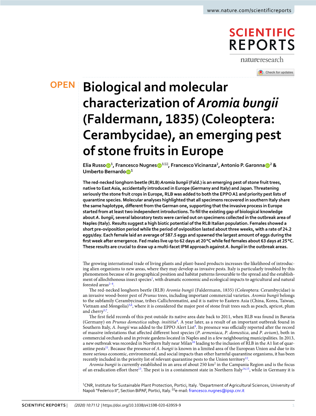 Biological and Molecular Characterization of Aromia Bungii