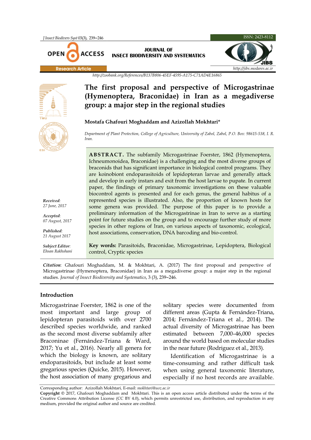 Hymenoptera, Braconidae) in Iran As a Megadiverse Group: a Major Step in the Regional Studies