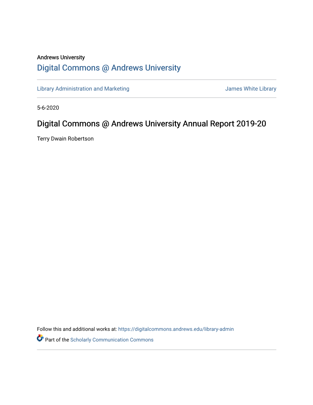 Digital Commons @ Andrews University Annual Report 2019-20