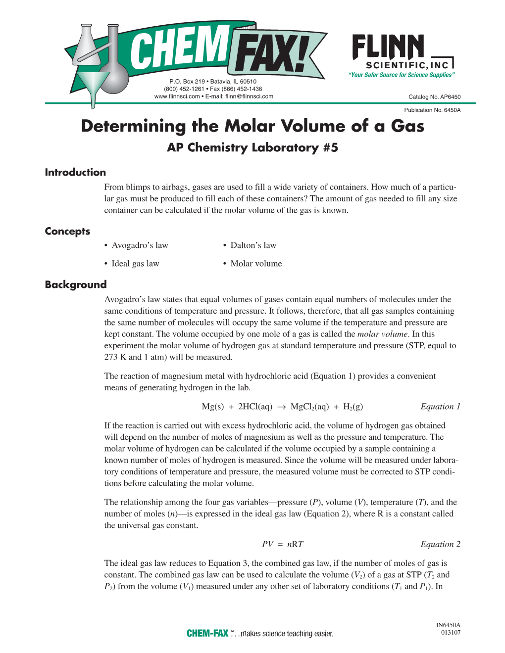 CF#6450A AP Lab 05 Molar Volume-Gas