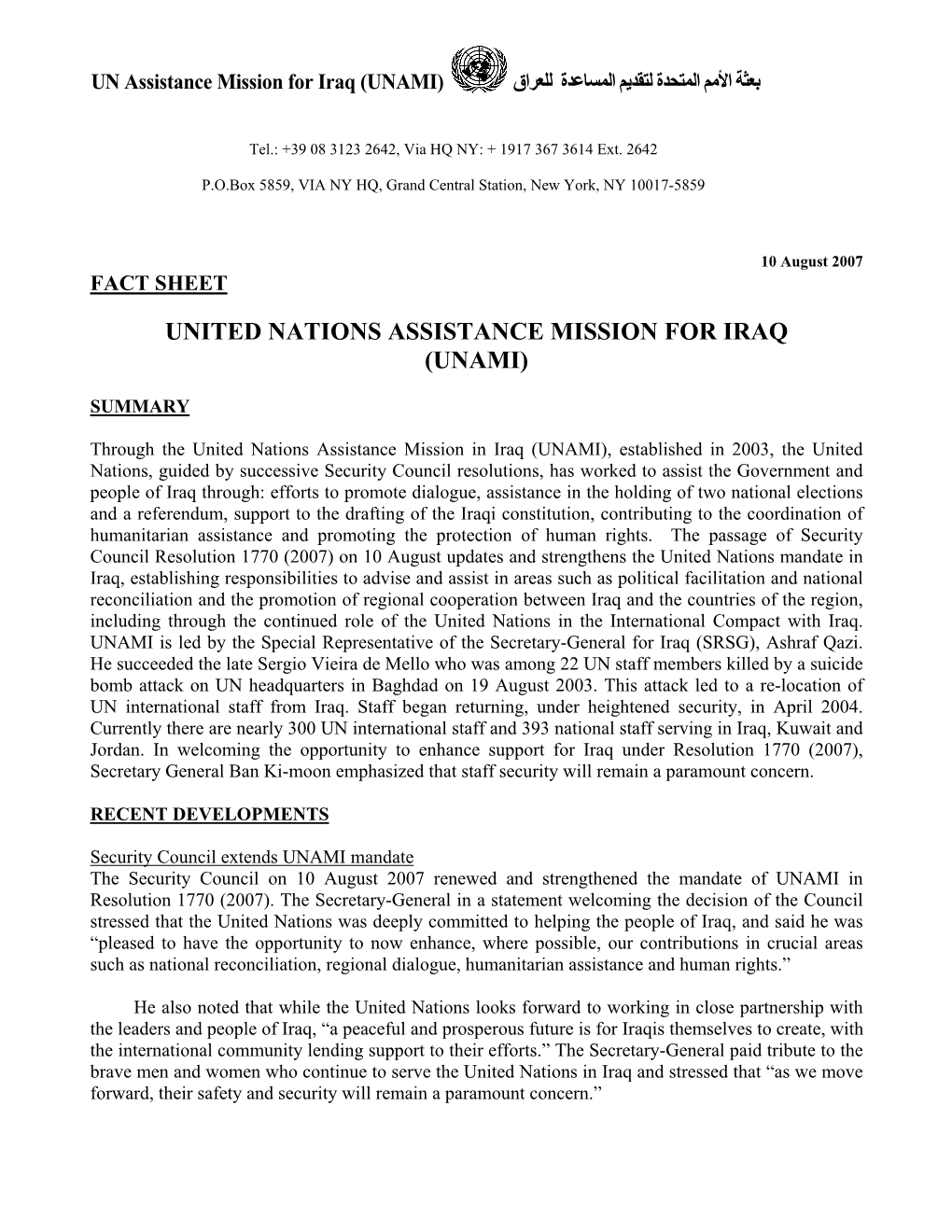 United Nations Assistance Mission for Iraq (Unami)