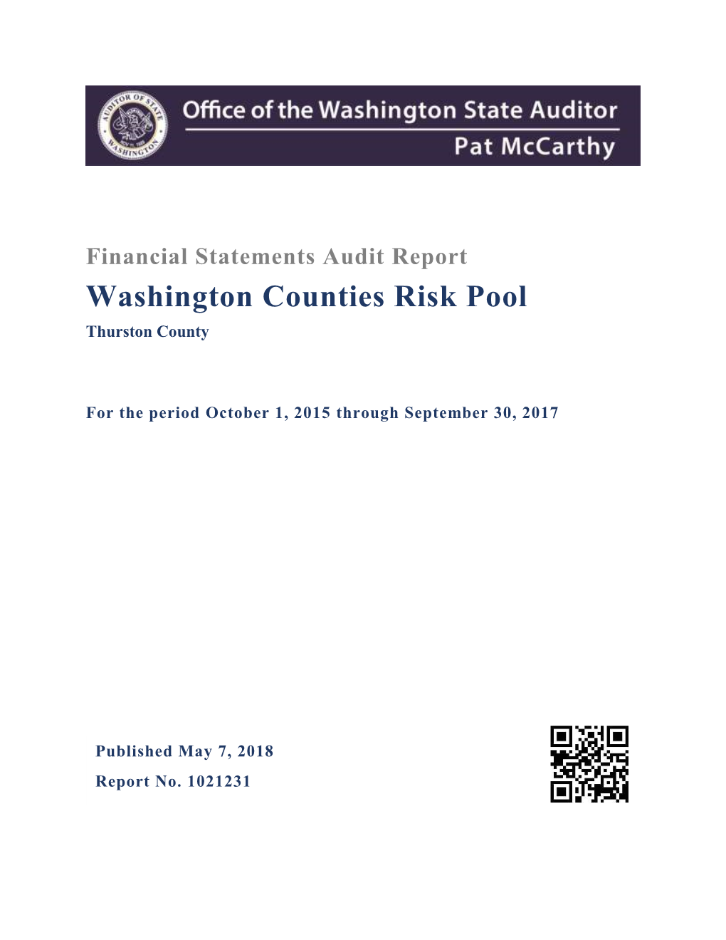 Financial Statements Audit Report Washington Counties Risk Pool Thurston County