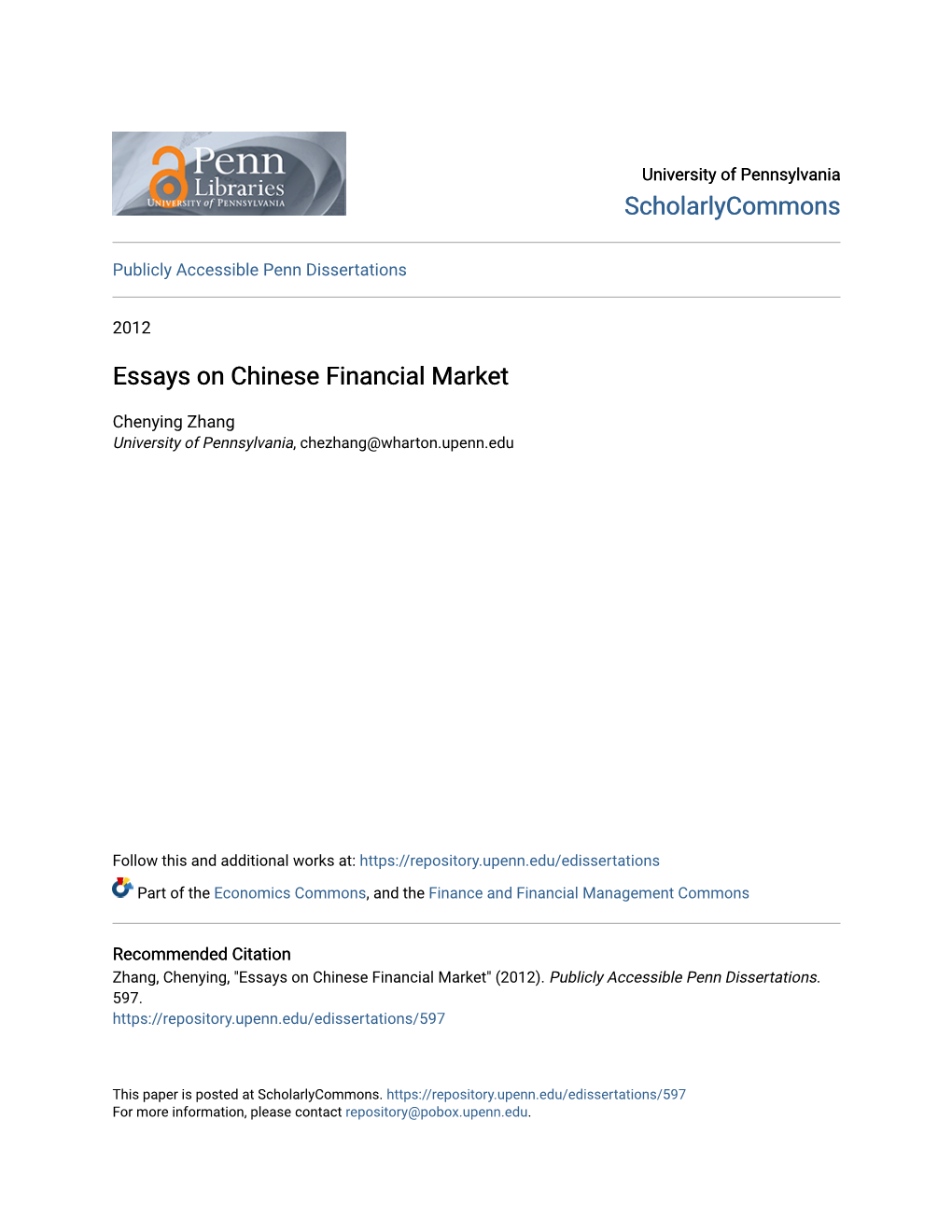 Essays on Chinese Financial Market