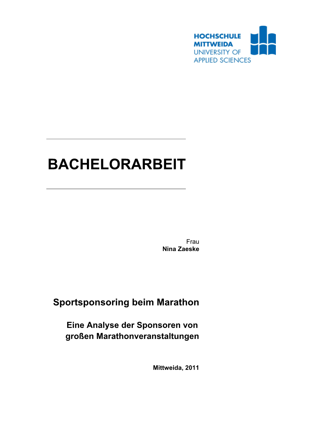 BACHELORARBEIT Sportsponsoring Beim Marathon Eine Analyse Der
