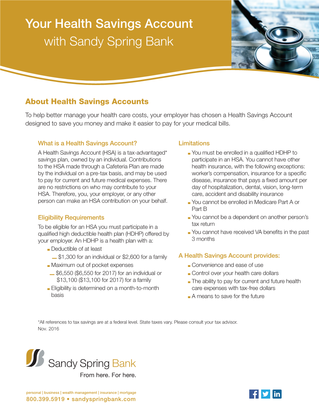 Your Health Savings Account with Sandy Spring Bank