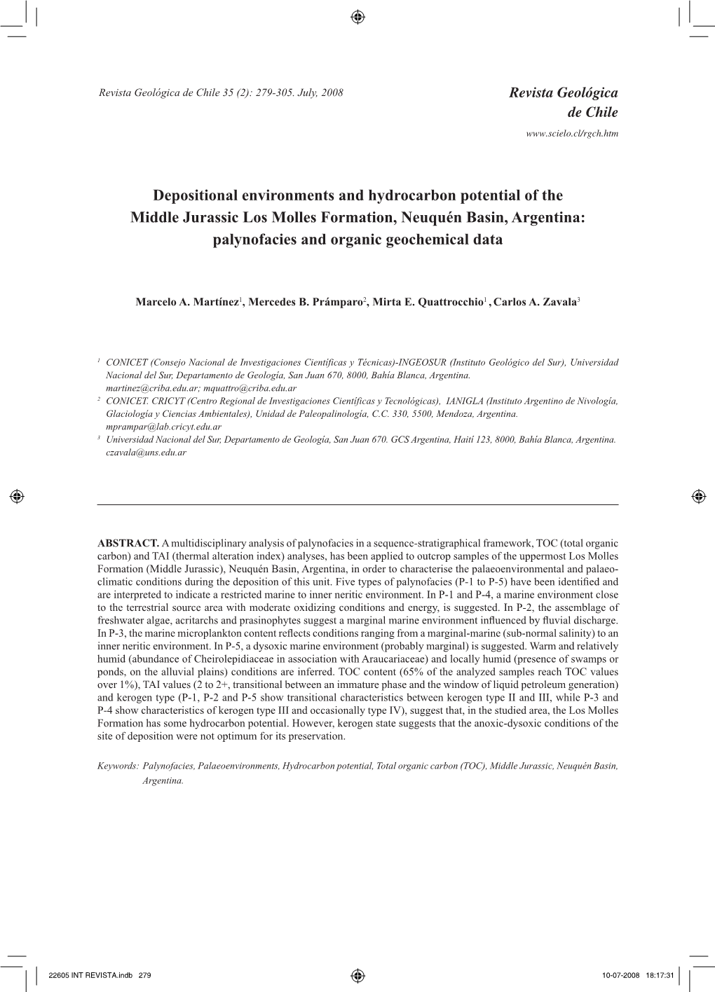 Depositional Environments and Hydrocarbon Potential of the Middle Jurassic Los Molles Formation, Neuquén Basin, Argentina: Palynofacies and Organic Geochemical Data