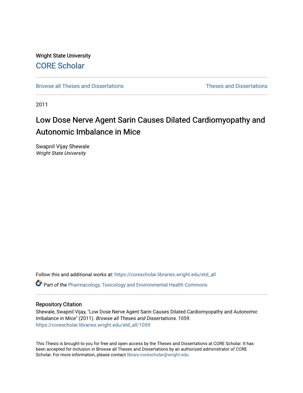 Low Dose Nerve Agent Sarin Causes Dilated Cardiomyopathy and Autonomic Imbalance in Mice