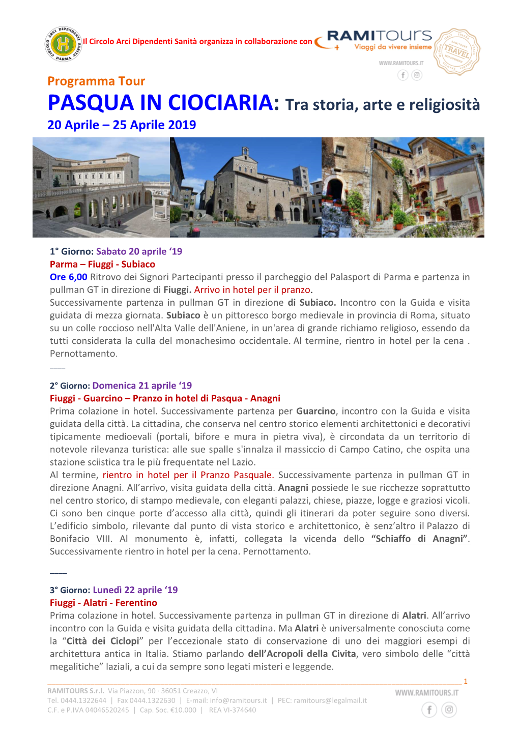 Tour Ciociaria 2019 Pasqua