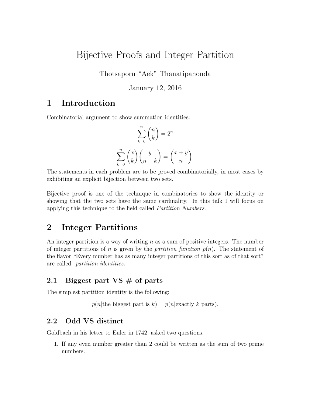 Bijective Proofs and Integer Partition