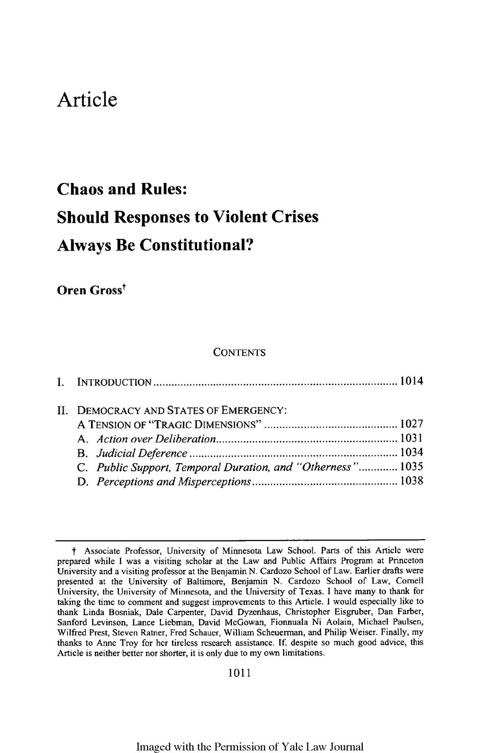 Chaos and Rules: Should Responses to Violent Crises Always Be Constitutional?