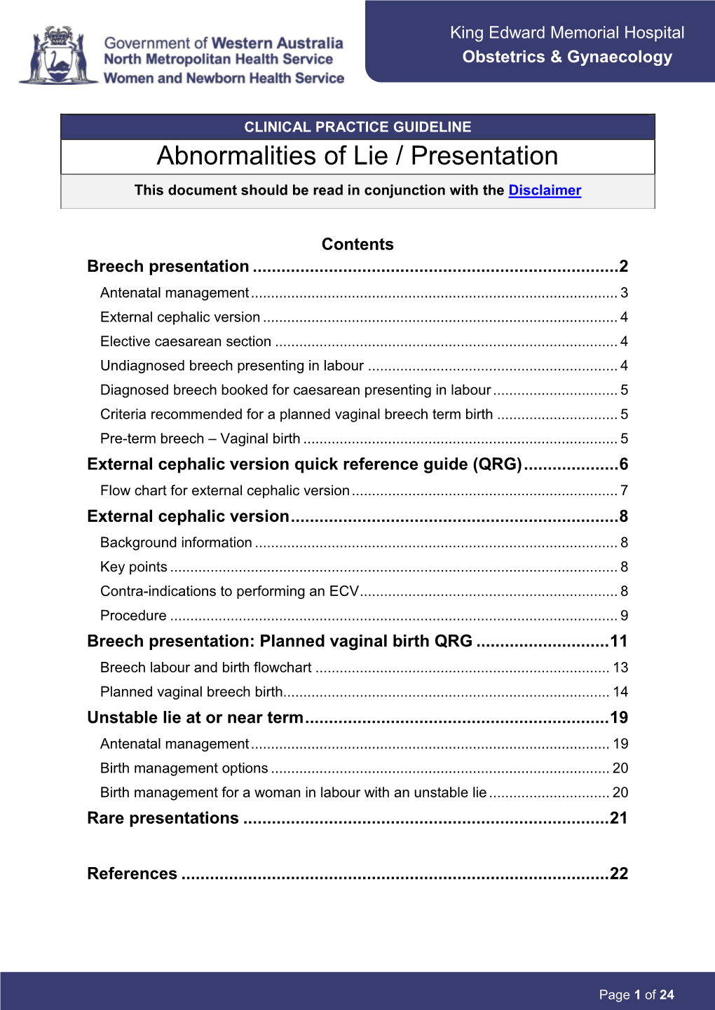 KEMH Clinical Practice Guideline- Abnormalities of Lie/Presentation