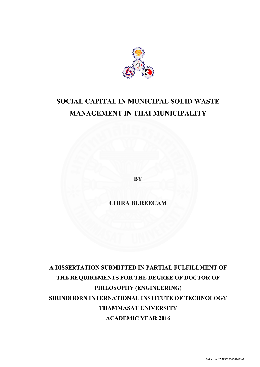 Social Capital in Municipal Solid Waste Management in Thai Municipality