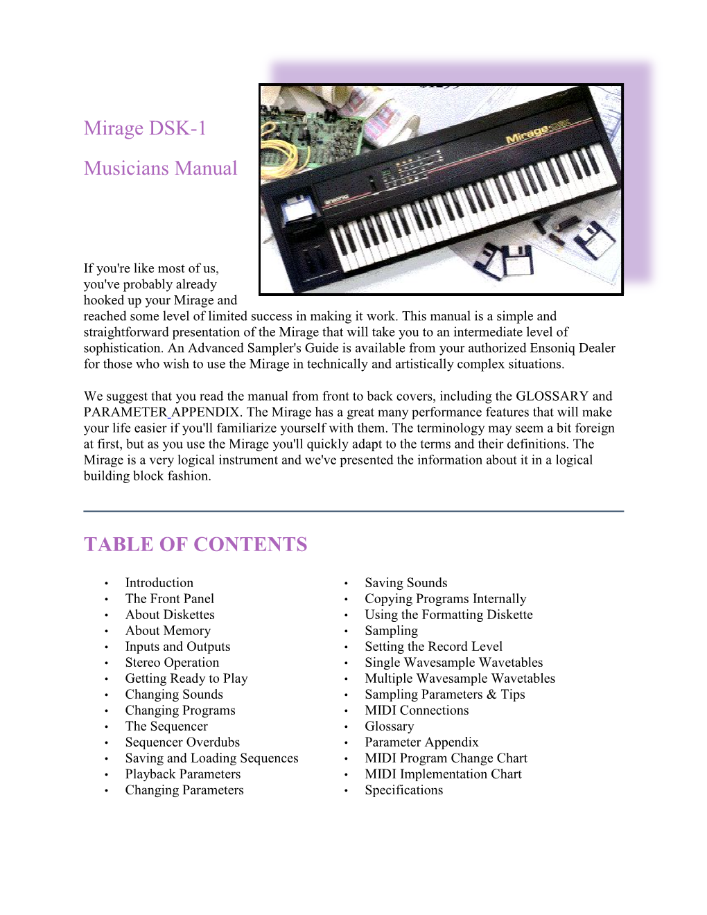 Mirage DSK-1 Musicians Manual