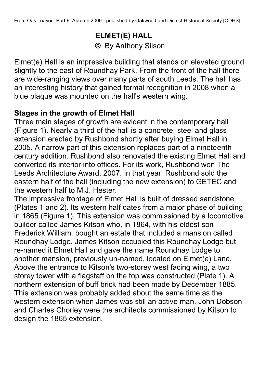 ELMET(E) HALL © by Anthony Silson