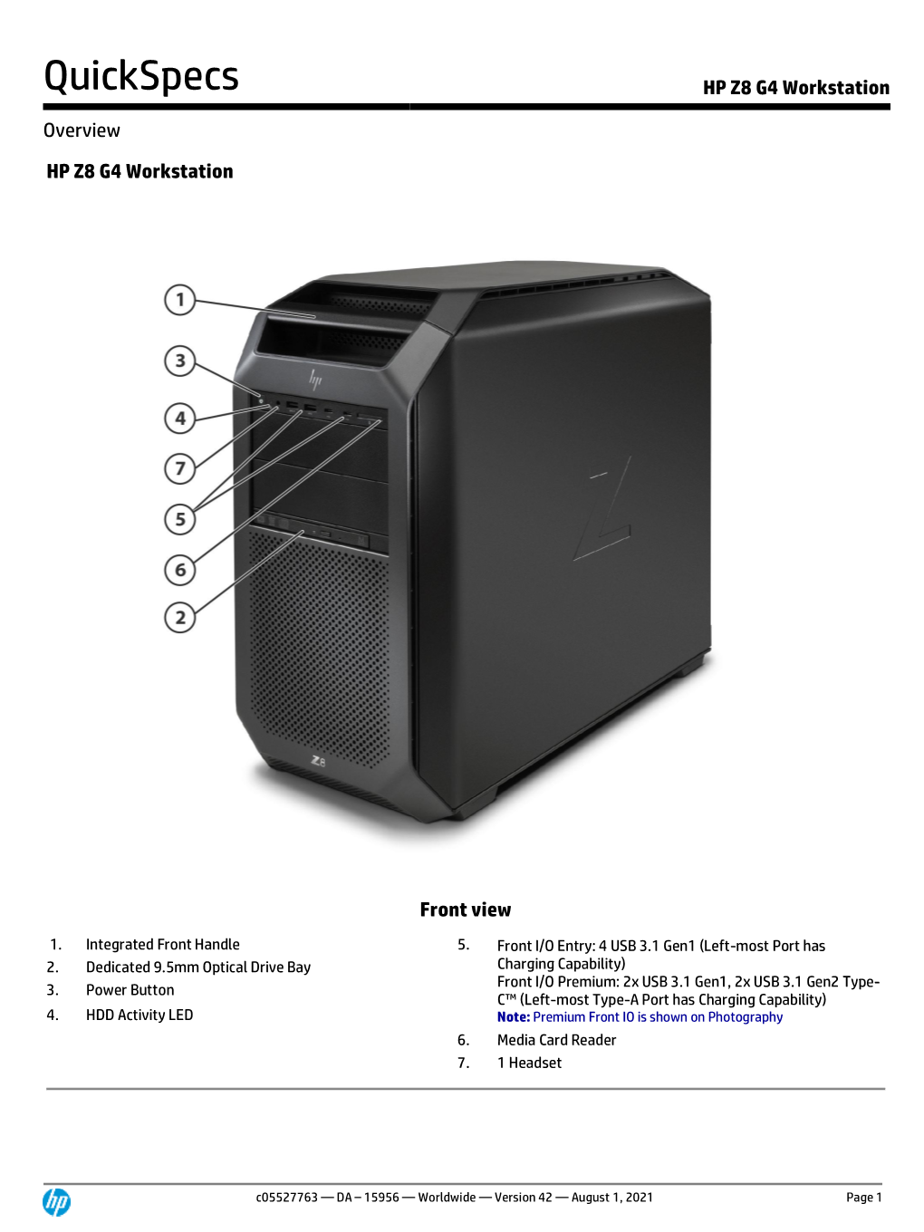 Quickspecs : HP Z8 G4 Workstation