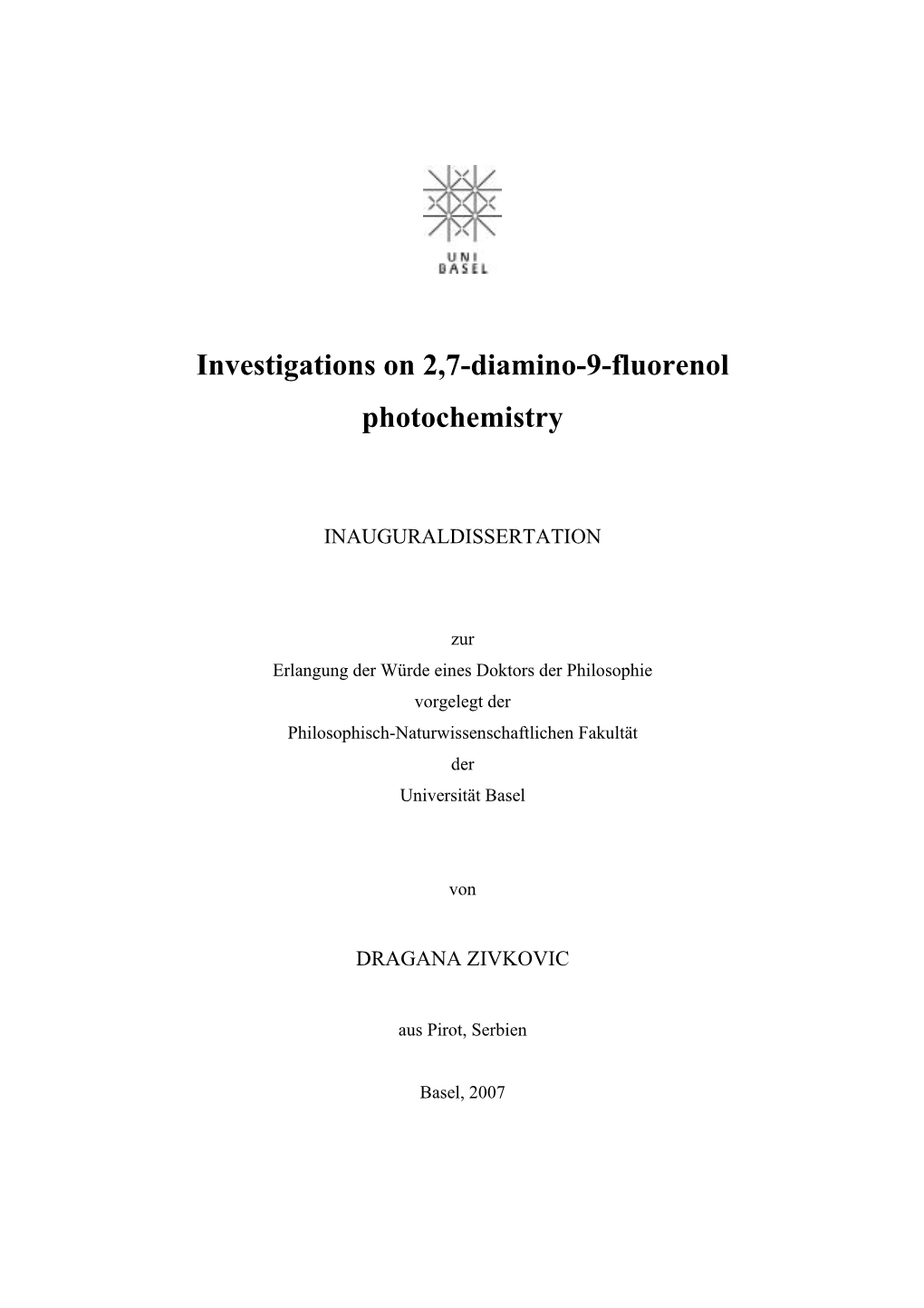 Investigations on 2,7-Diamino-9-Fluorenol Photochemistry