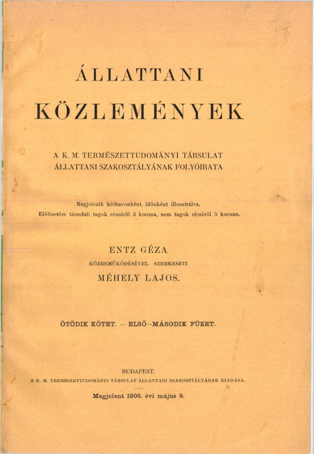 Állattani Közlemények 5. (1906)