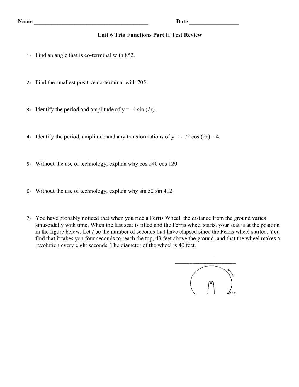 Unit 6 Trig Functions Part II Test Review