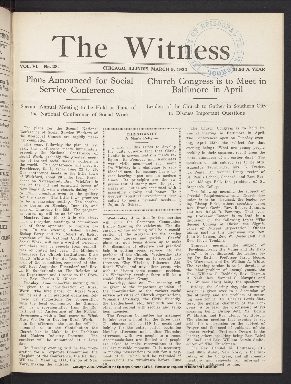 1922 the Witness, Vol. 6, No. 28. March 5, 1922