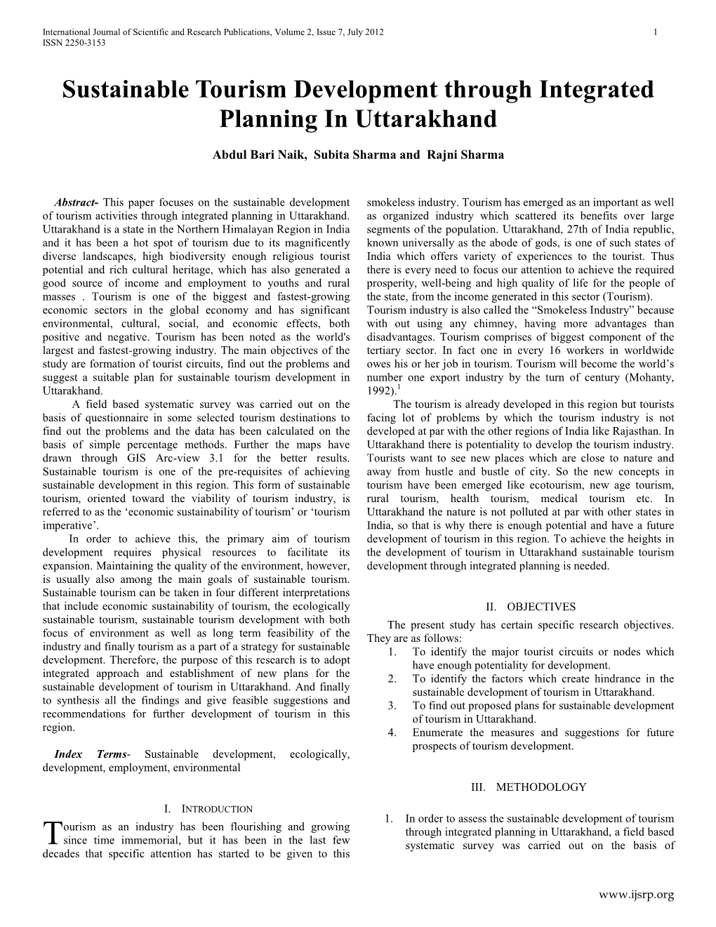 Sustainable Tourism Development Through Integrated Planning in Uttarakhand