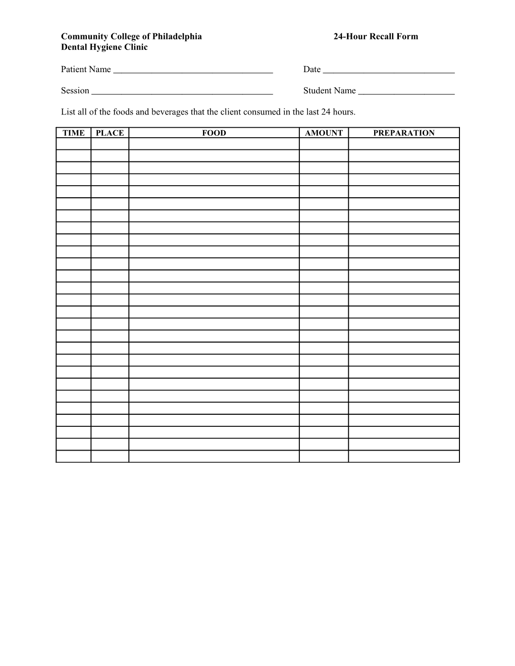 Dental Nutrition Assessment