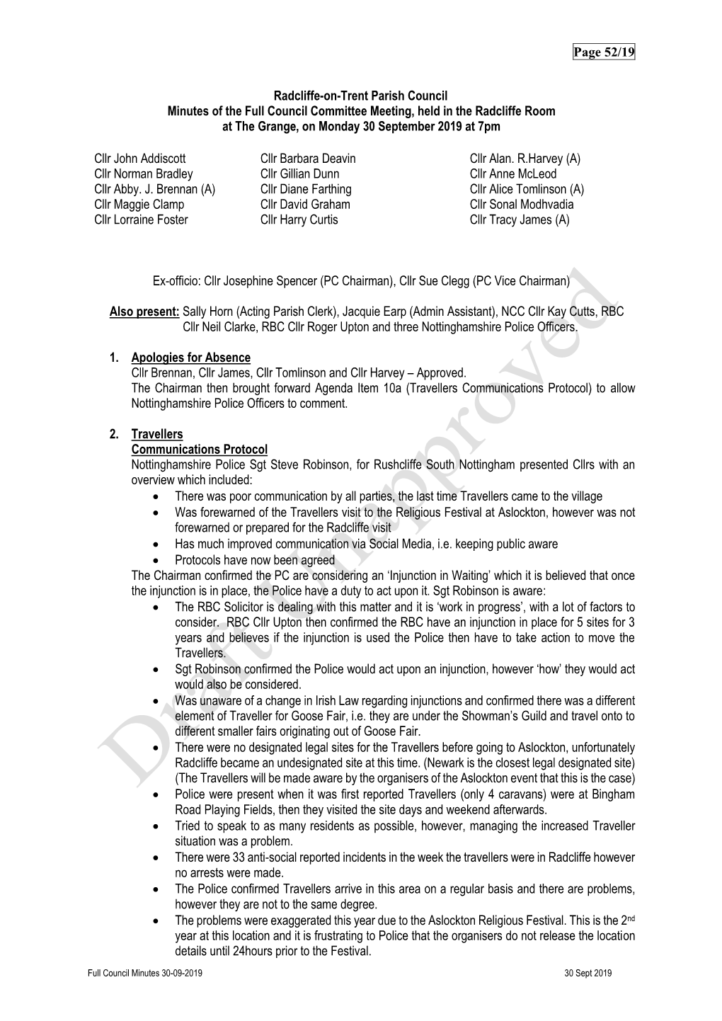 Full Council Minutes 30-09-2019 30 Sept 2019 Page 53/19