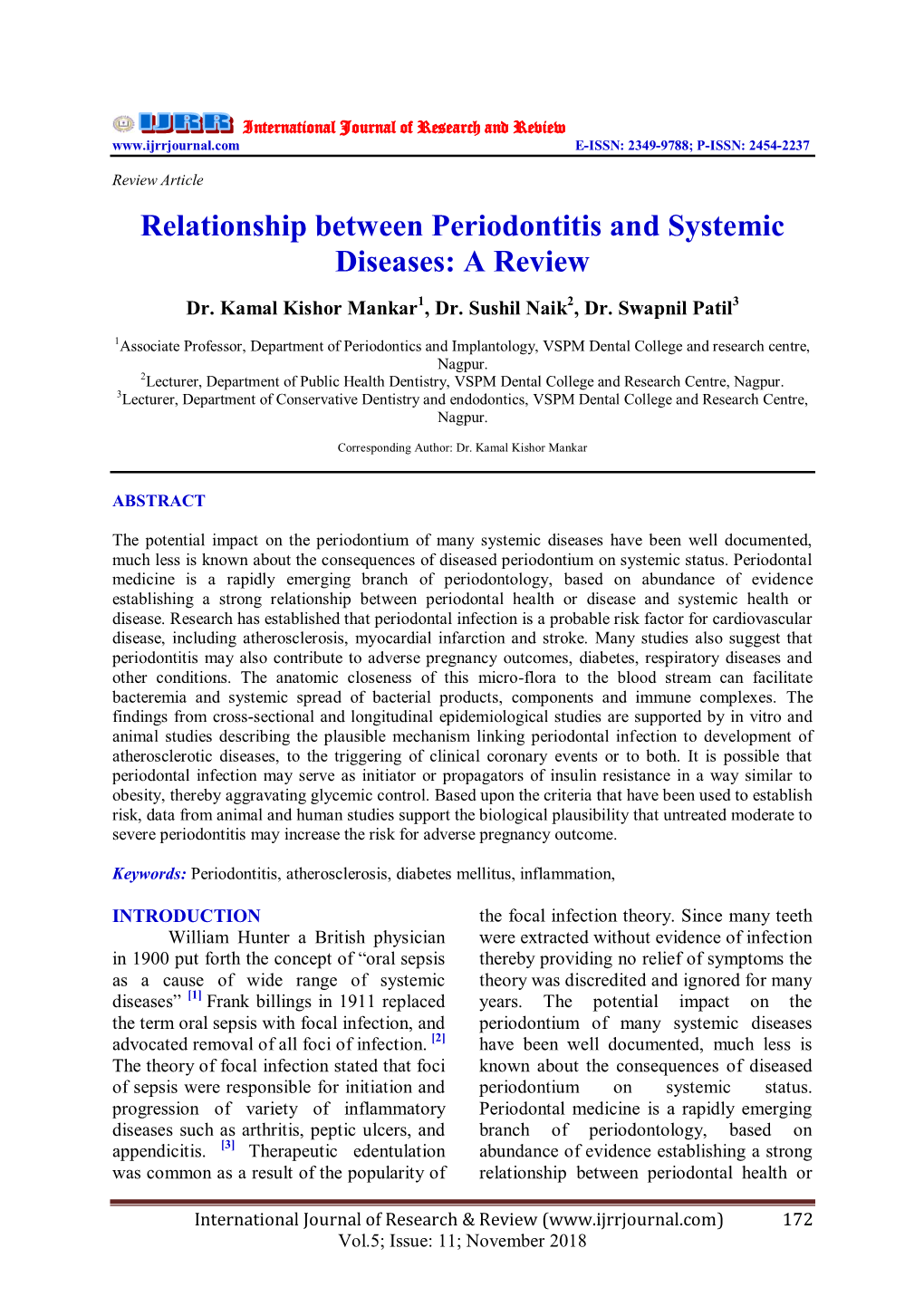 Relationship Between Periodontitis and Systemic Diseases: a Review