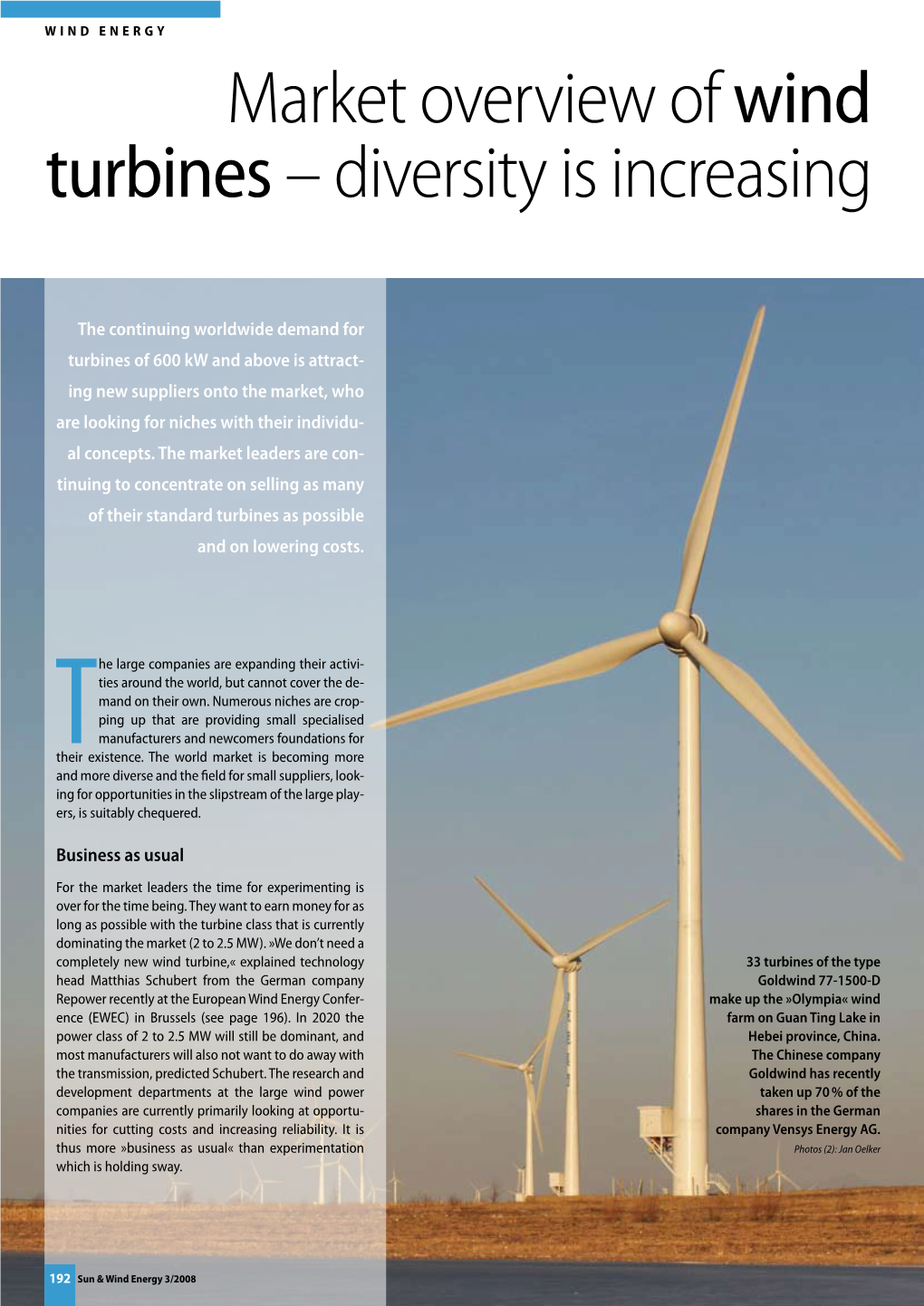 Market Overview of Wind Turbines – Diversity Is Increasing