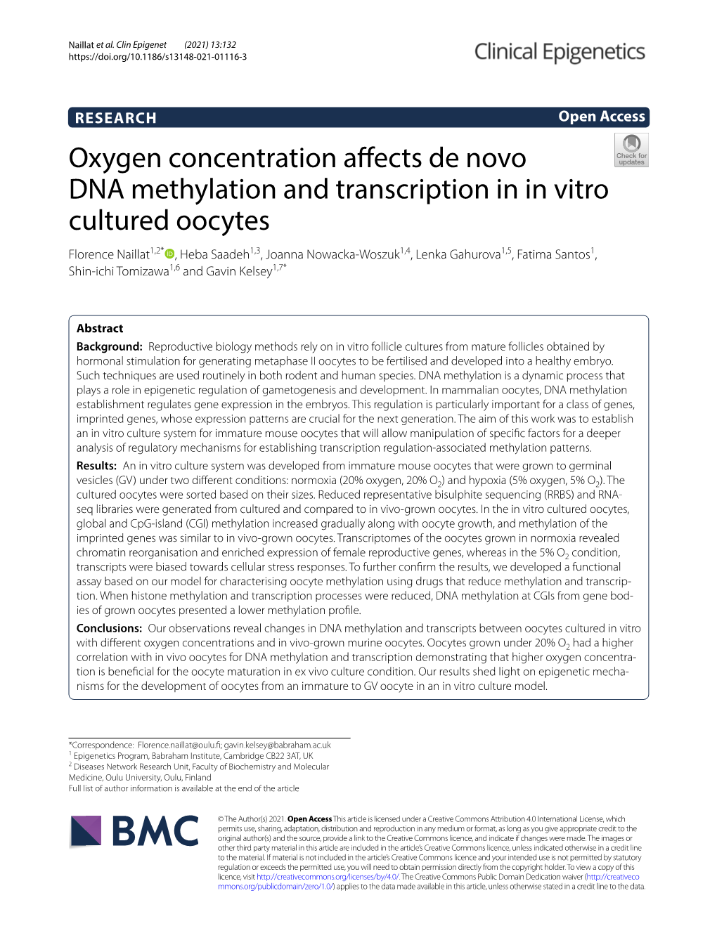 Oxygen Concentration Affects De Novo DNA Methylation and Transcription