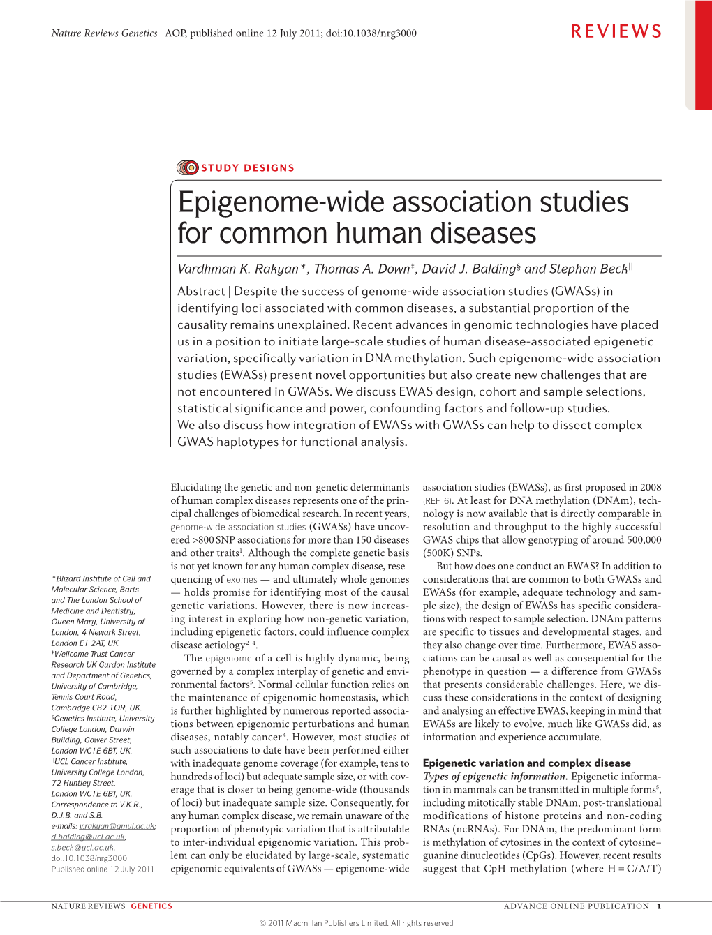 Epigenome-Wide Association Studies for Common Human Diseases