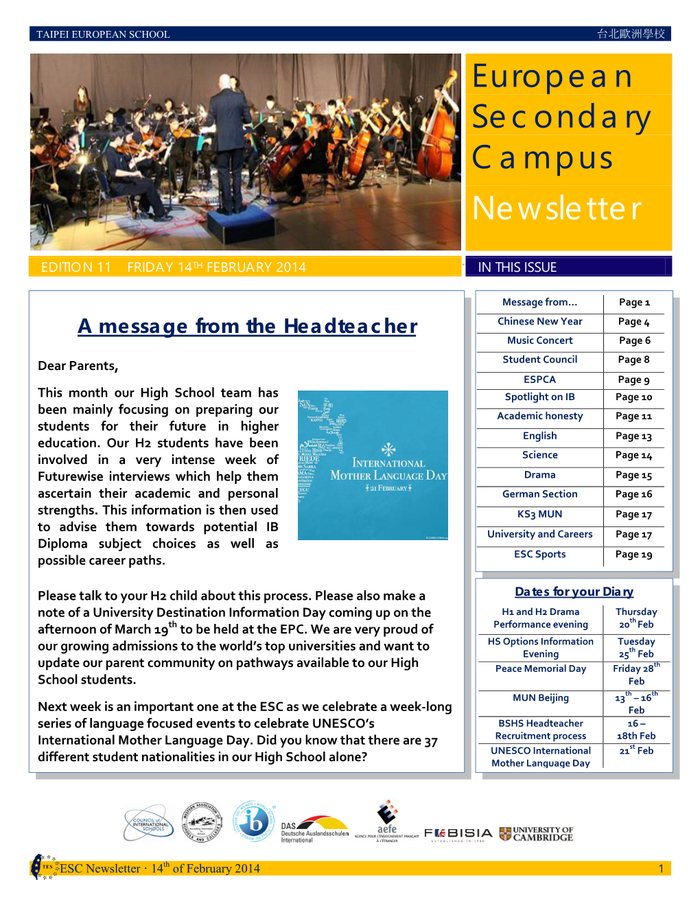 European Secondary Campus Newsletter