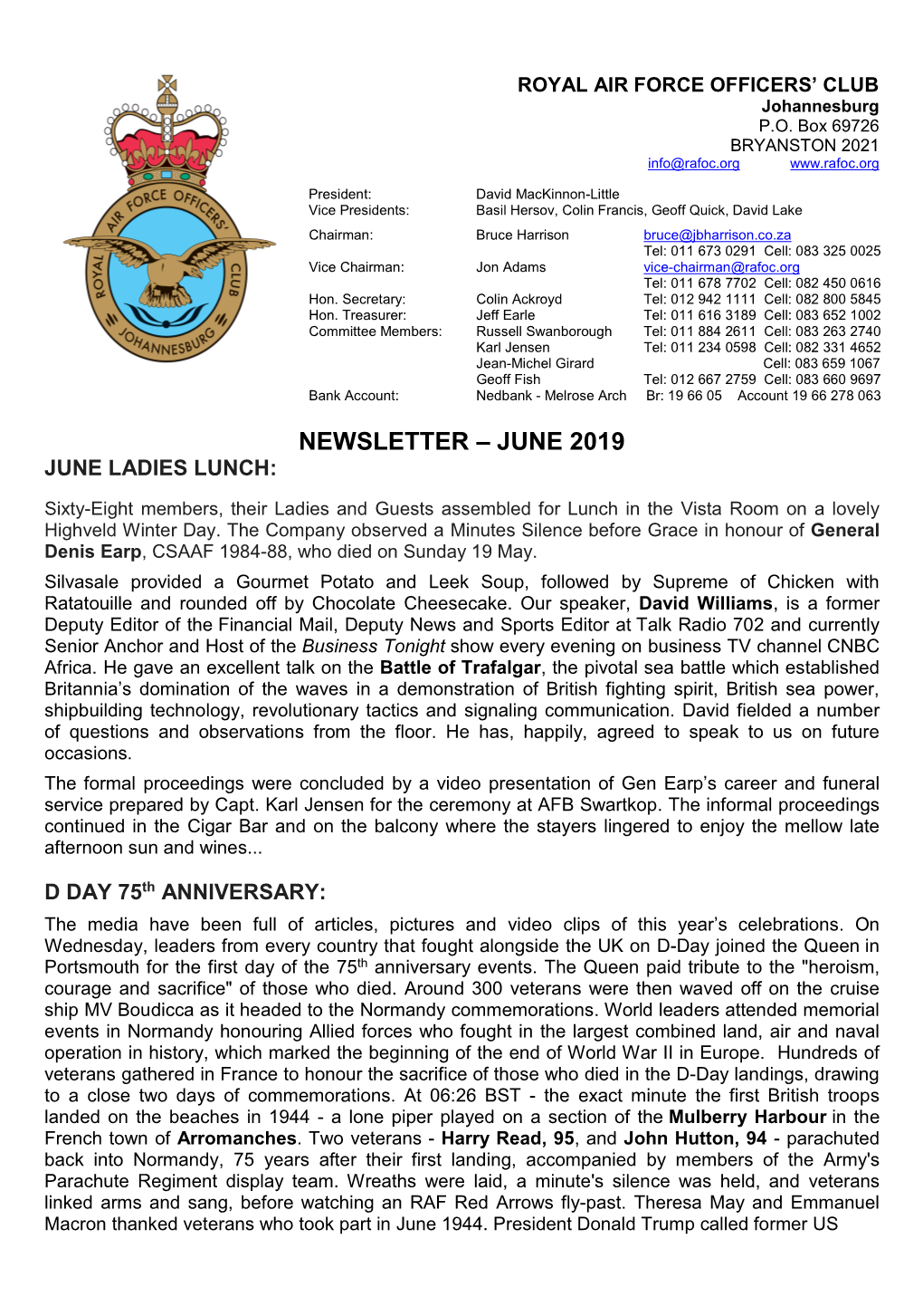 Newsletter – June 2019 June Ladies Lunch