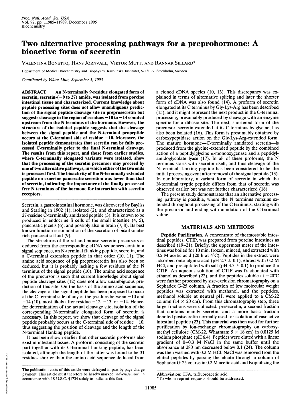 Two Alternative Processing Pathways for a Preprohormone