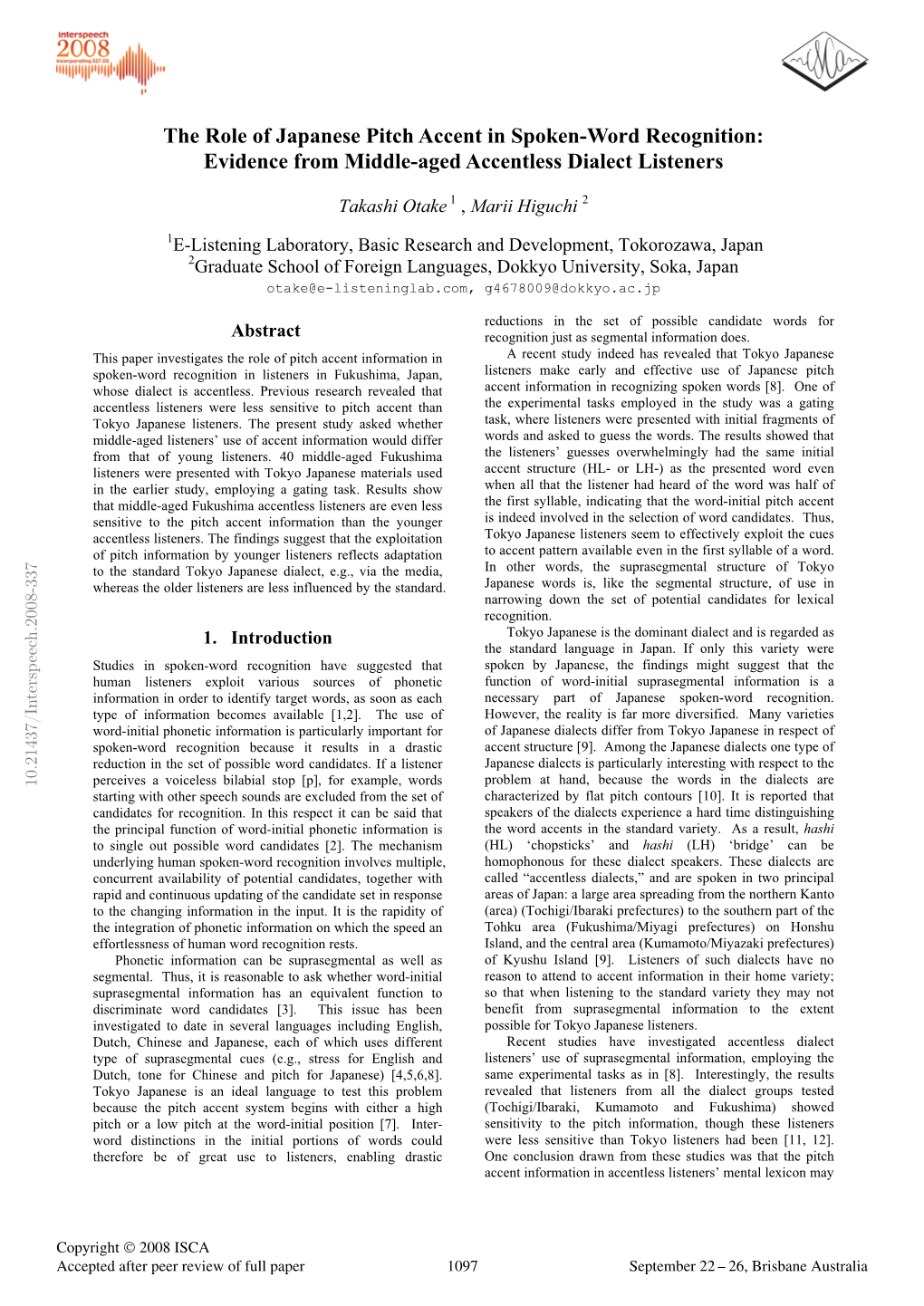 The Role of Japanese Pitch Accent in Spoken-Word Recognition: Evidence from Middle-Aged Accentless Dialect Listeners