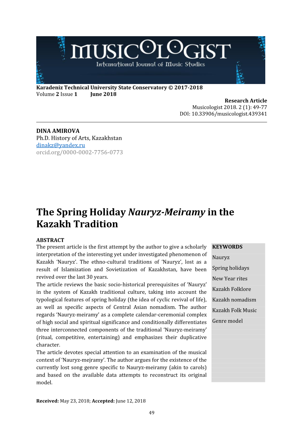 The Spring Holiday Nauryz-Meiramy in the Kazakh Tradition