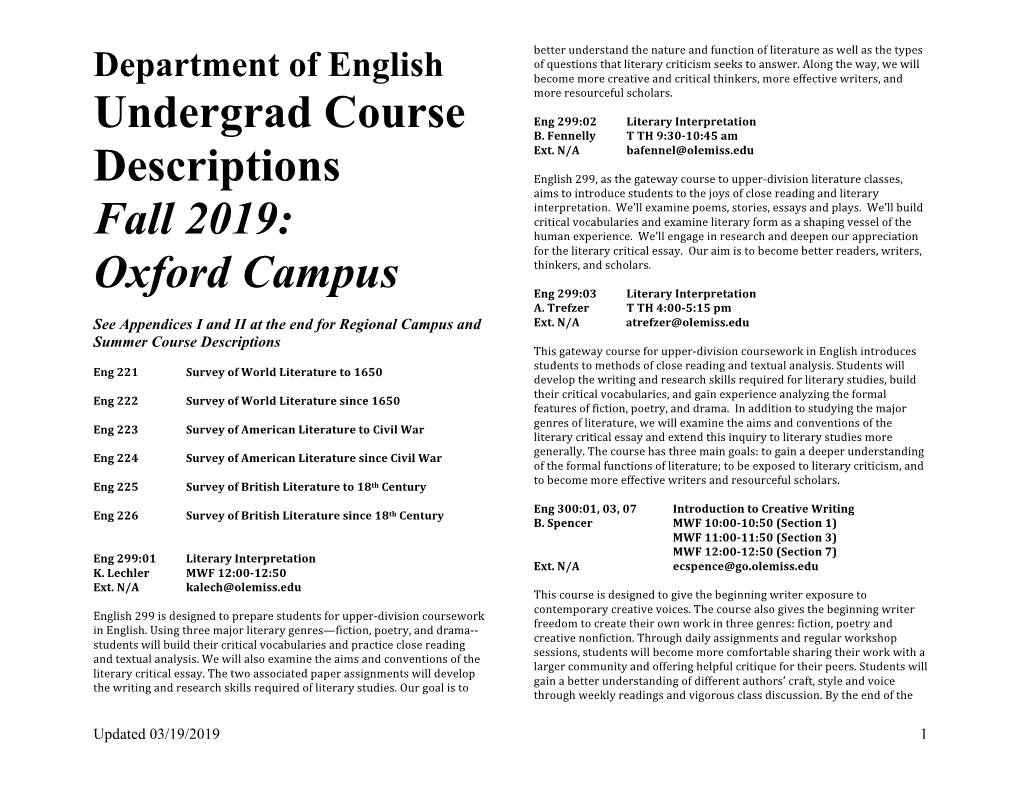 Undergrad Course Descriptions Fall 2019