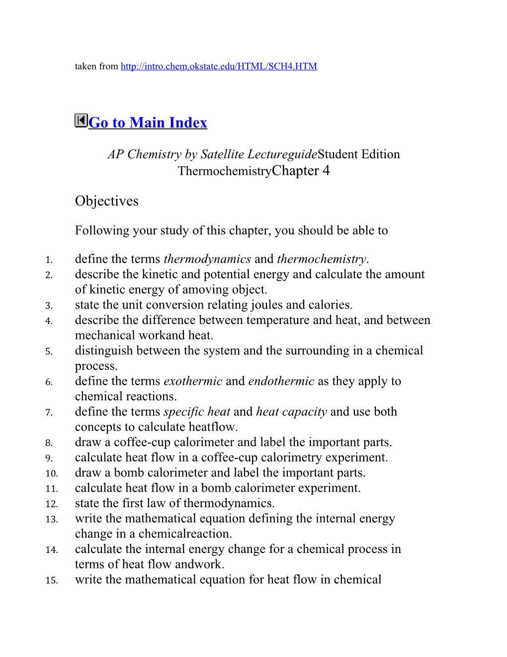 AP Chemistry by Satellite Lectureguide Student Edition Thermochemistry Chapter 4